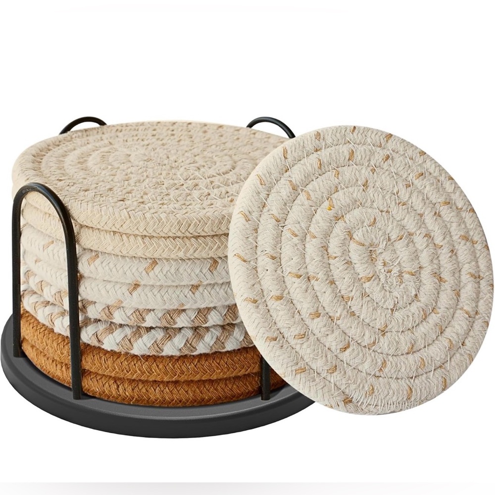 #11. Woven Coaster of 8 Set with Holder